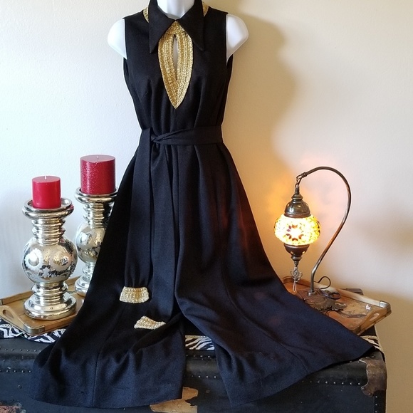 Vintage 70s calf length wide leg jumpsuit romper - Picture 2 of 8